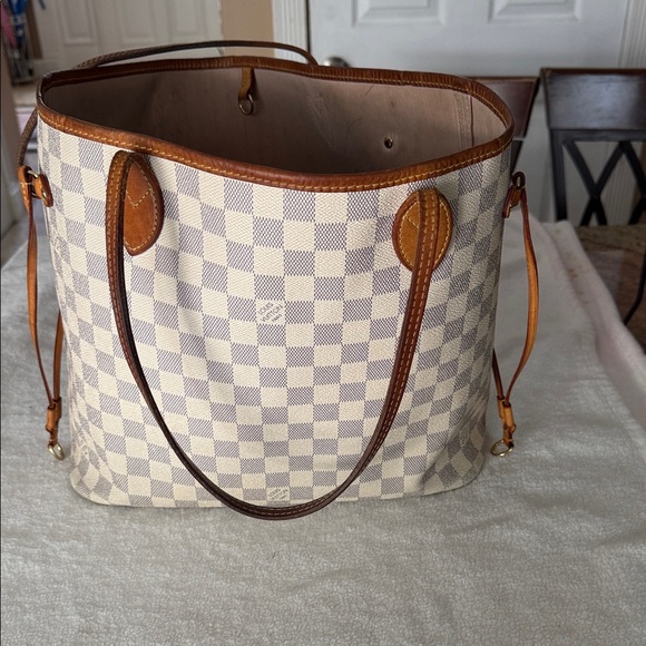 Louis Vuitton Handbags - Louis Vuitton Neverfull Cream and Brown Checkered Tote